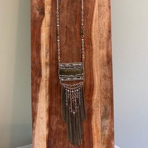 Boho mixed metal long fringe necklace